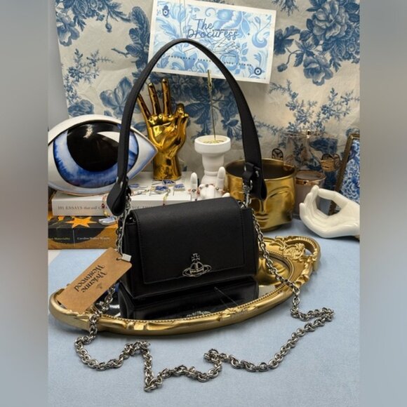 🆕 VIVIENNE WESTWOOD 🧿 NWT Small Black Hazel Bag - Saffiano Leather - Black - Picture 3 of 15